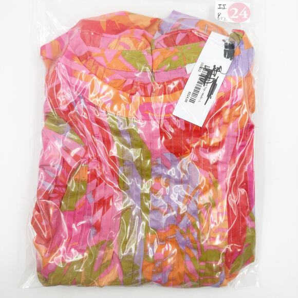 j.marie Eden Sleeveless Pleated Lined Top Pink Floral Mult Large JM3488 NEW NWT - Picture 5 of 5